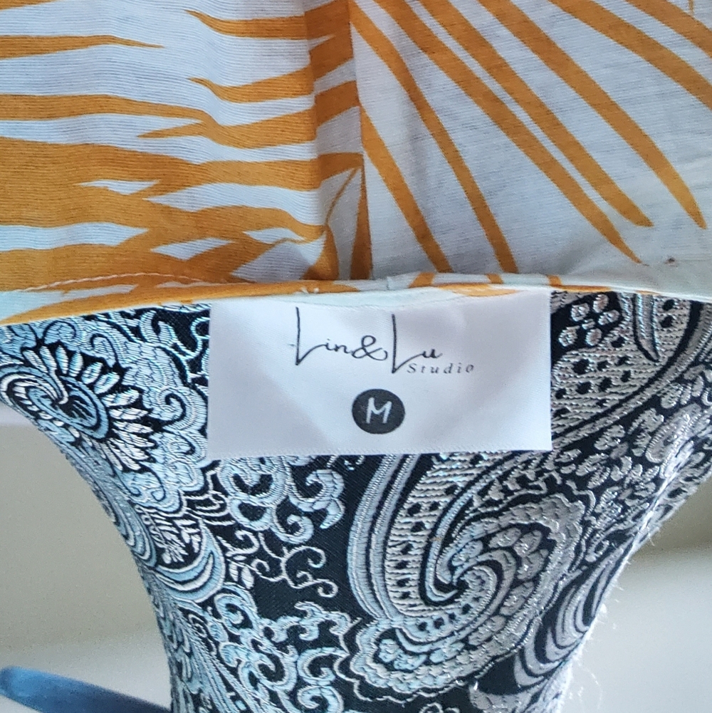 Women's Yellow Palm-Print Wrap Tunic Dress - Picture 5 of 6